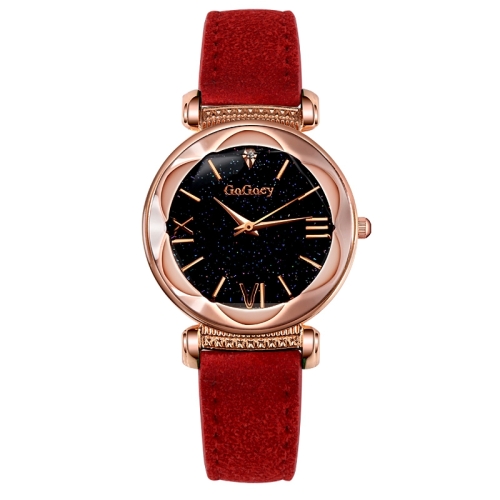 Gogoey Ladies Starry Sky Leather Belt Watch rojo