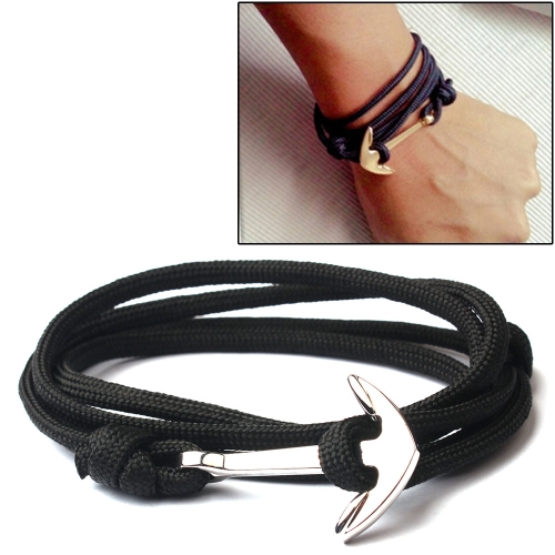 Bracelets d'amitié en cuir multicouche en alliage d'ancre (noir)