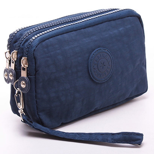 

Three-Layer Zipper Short for Ladies Change Mobile Bag(Dark blue)