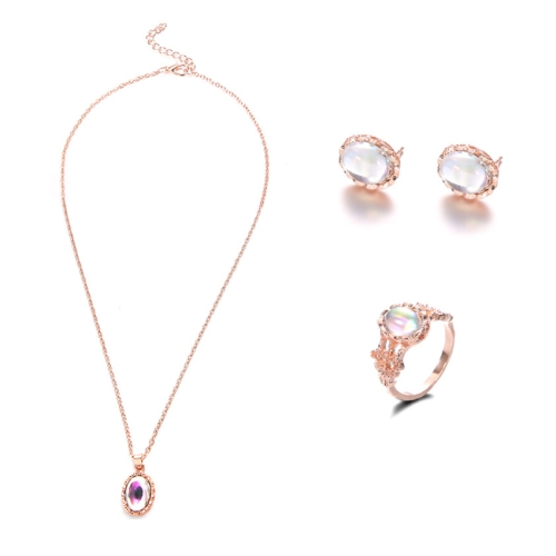 Cute Round Fire Opal Necklace & Stud Earrings Trendy Fashion Jewelry S