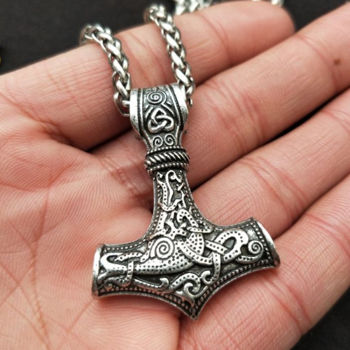Mjolnir Pendant Viking Protective Talisman Hammer Necklace(Silver Pendant with Metal Chain), 6922343771455  - buy with discount