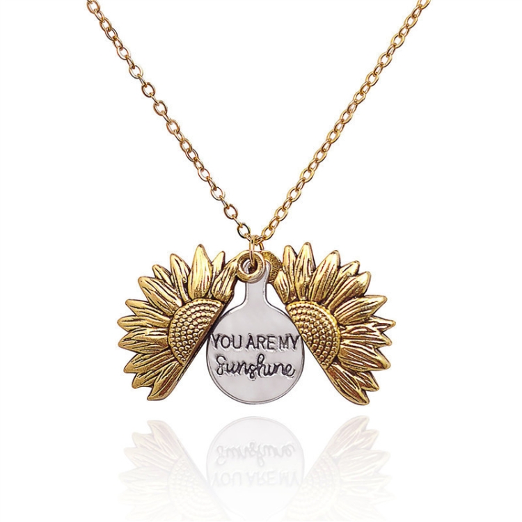 

2 PCS Hip Hop Sunflower Titanium Steel Necklace For Men And Women(Gold)
