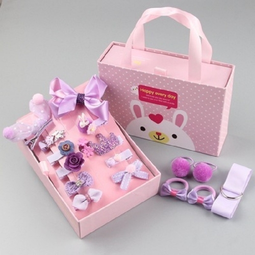 

54 PCS / 3 Sets Baby Hair Accessories Girls Hairpin Hair Ring Boxed(Purple)