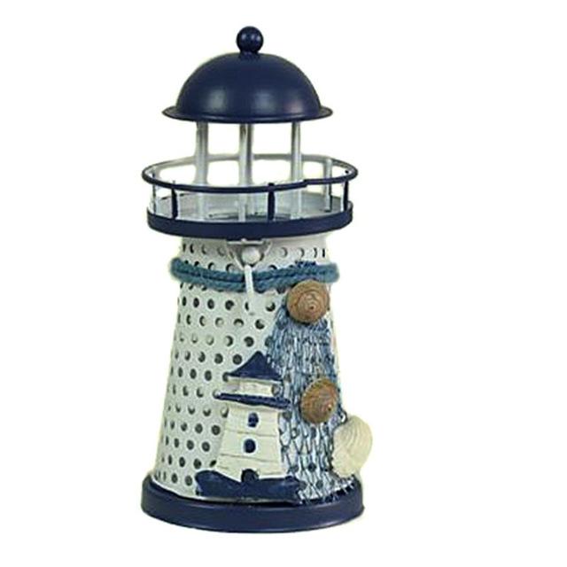 Mediterranean Style Round Hole tin Lighthouse Candlestick Home Desktop  Decoration Wrought Iron Candlestick(Tower)