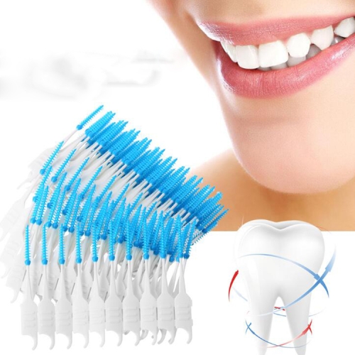 2 PCS com cabeça dupla de silicone macio espiral fio dental ferramenta de limpeza portátil para cuidados dentários