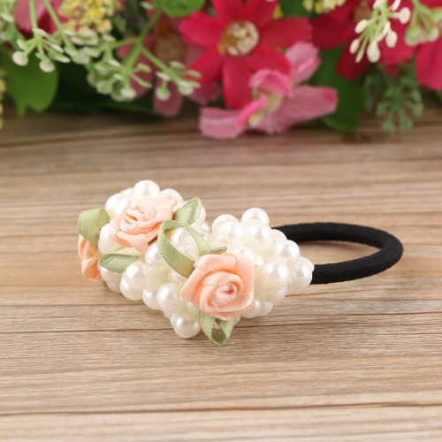 Women Flower Pearl Ponytail Holder Head Band Hair Accessories Ropes  Elastic