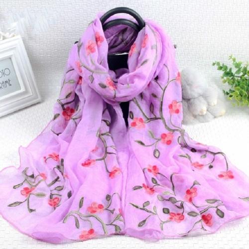 

Autumn and Winter National Style Wild Peach Blossom Embroidery Pattern Long Lace Scarf Silk Scarf, Size:172 x 70cm(Purple)