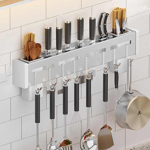 

Kitchen Wall-mounted Rack Free Punching Chopsticks Holder, Color:Brushed 60cm