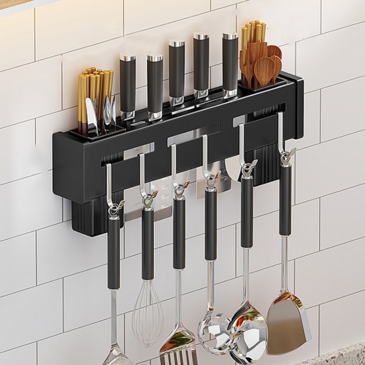 

Kitchen Wall-mounted Rack Free Punching Chopsticks Holder, Color:Black 40cm