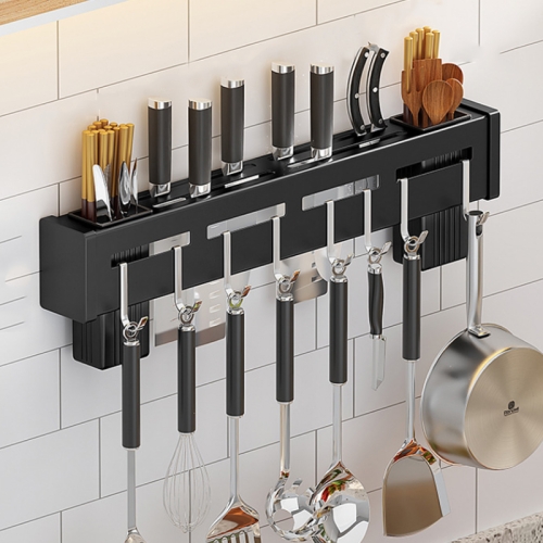 

Kitchen Wall-mounted Rack Free Punching Chopsticks Holder, Color:Black 50cm