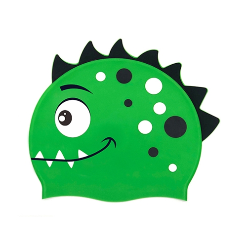 Gorro natación de silicona cómodo dinosaurio de dibujos animados para niños (verde1)