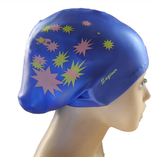 

Printed Silicone Swimming Cap Waterproof Swimming Cap for Long Hair, Size:One Size(Navy Blue)