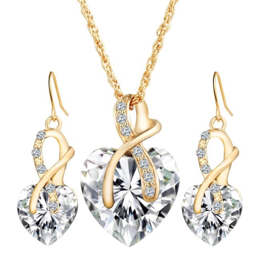 

3 PCS / Set Women Heart Shaped Crystal Zircon Earring Necklace Jewelry Set(White)