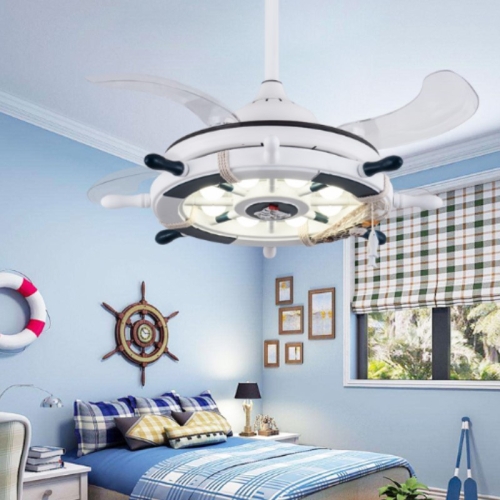 Ventilador de timón creativo Luz para dormitorio infantil Ventilador de  techo pequeño invisible con atenuación de 3 engranajes (42 pulgadas S de  navegación / Control de pared)