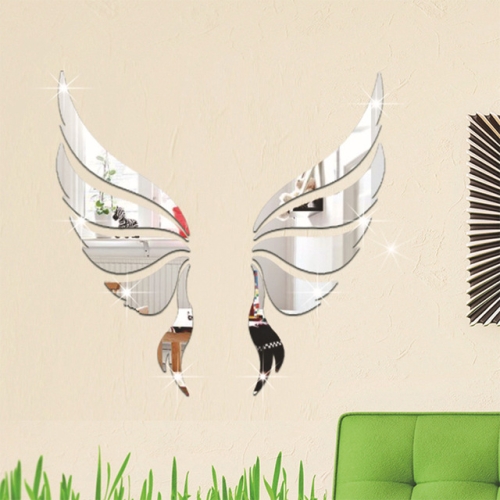 Crystal Three Dimensional Decorative Wall Stickers Angel Wings Bedroom Mirror Silver - Angel Wings Wall Art Stickers