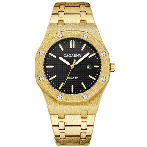 CAGARNY 6885 Octagonal Dial Quartz Dual Movement Watch Men Stainless Steel Strap Watch(Gold Shell Black Dial)