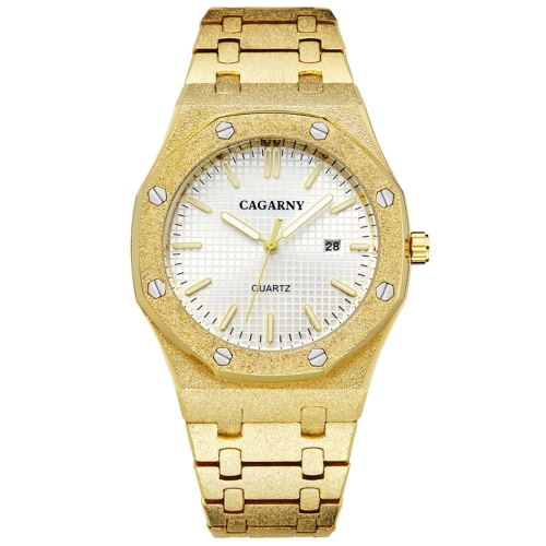 CAGARNY 6885 Octagonal Dial Quartz Dual Movement Watch Men Stainless Steel Strap Watch(Gold Shell White Dial)