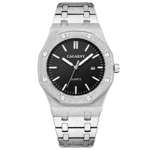 CAGARNY 6885 Octagonal Dial Quartz Dual Movement Watch Men Stainless Steel Strap Watch(Silver Shell Black Dial)