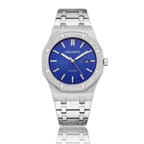 CAGARNY 6885 Octagonal Dial Quartz Dual Movement Watch Men Stainless Steel Strap Watch(Silver Shell Blue Dial)