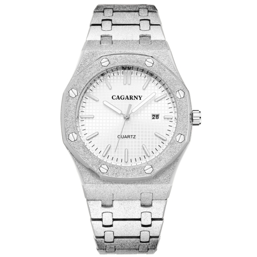 CAGARNY 6885 Octagonal Dial Quartz Dual Movement Watch Men Stainless Steel Strap Watch(Silver Shell White Dial)