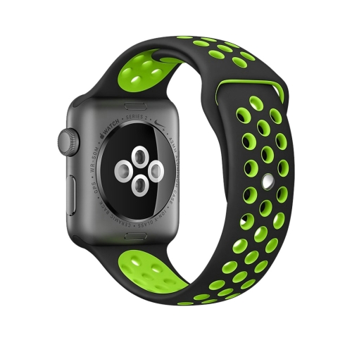 

For Apple Watch Ultra 49mm / Series 8&7 45mm / SE 2&6&SE&5&4 44mm / 3&2&1 42mm Fashionable Classical Silicone Sport Watch Band(Black Green)