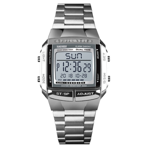 

SKMEI 1381 Multifunctional Men Outdoor Business Sport Noctilucent Waterproof Digital Wrist Watch(Silver)