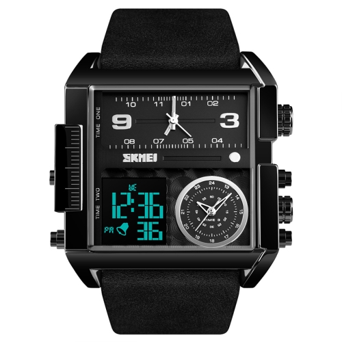 

SKMEI 1391 Multifunctional Men Business Digital Watch 30m Waterproof Square Dial Wrist Watch with Leather Watchband(Black)