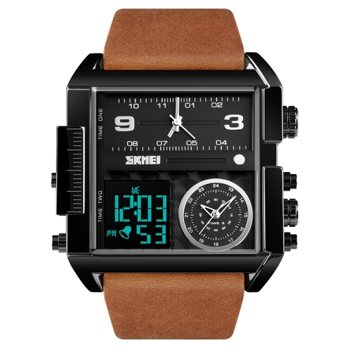 

SKMEI 1391 Multifunctional Men Business Digital Watch 30m Waterproof Square Dial Wrist Watch with Leather Watchband(Black Brown)