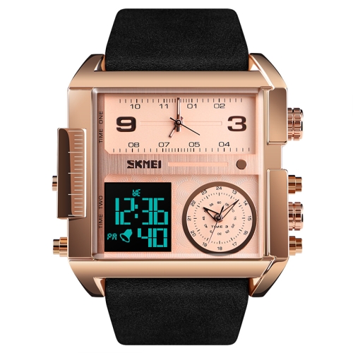 

SKMEI 1391 Multifunctional Men Business Digital Watch 30m Waterproof Square Dial Wrist Watch with Leather Watchband(Rose Gold)