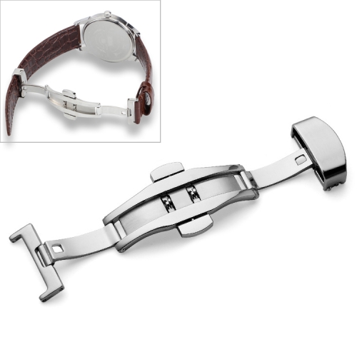 

Watch Leather Watch Band Butterfly Buckle 316 Stainless Steel Double Snap, Size: 18mm(Silver)