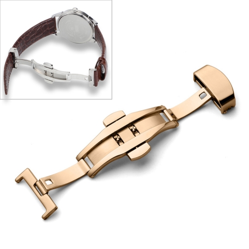 

Watch Leather Watch Band Butterfly Buckle 316 Stainless Steel Double Snap, Size: 20mm(Rose Gold)