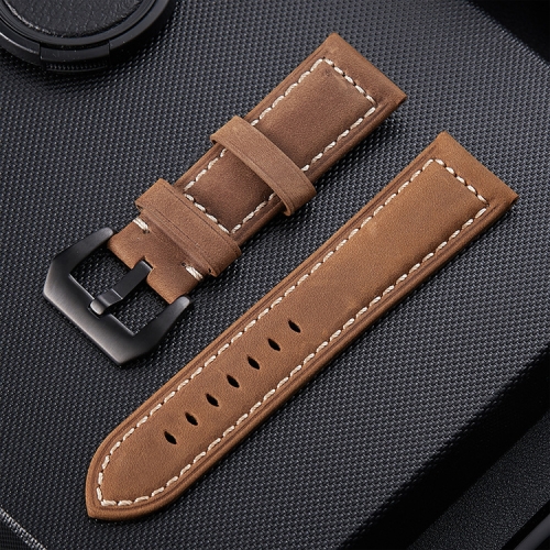 

Crazy Horse Layer Frosted Black Buckle Watch Leather Watch Band, Size: 24mm (Light Brown)