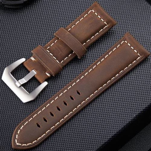 

Crazy Horse Layer Frosted Silver Buckle Watch Leather Watch Band, Size: 24mm (Dark Brown)