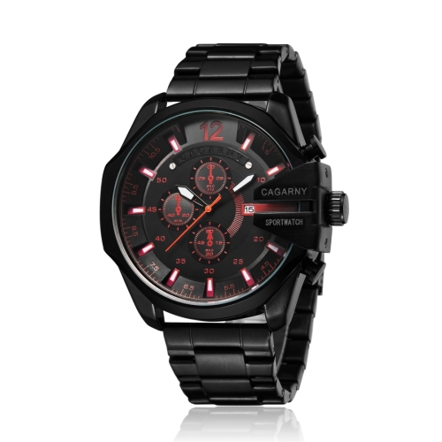 

CAGARNY 6839 Irregular Large Dial Stainless Steel Band Quartz Sports Watch For Men(Black+Red)