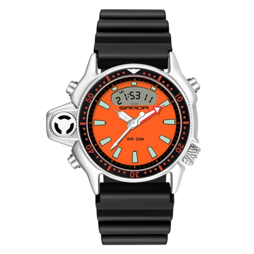 

SANDA 3008 Multifunctional Men Outdoor Sports Noctilucent 50m Waterproof Digital Wrist Watch (Black+Orange)