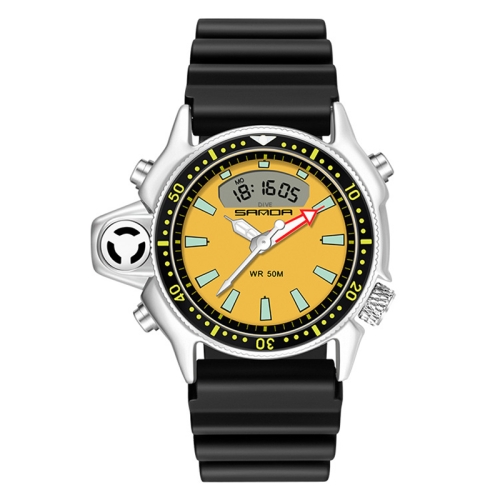 

SANDA 3008 Multifunctional Men Outdoor Sports Noctilucent 50m Waterproof Digital Wrist Watch (Black Yellow)