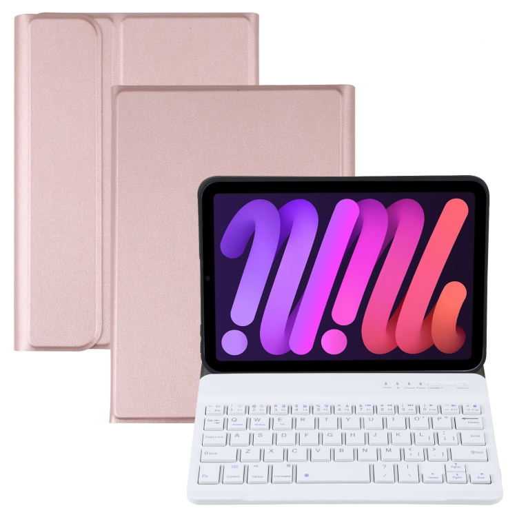 

A06 Detachable Lambskin Texture Ultra-thin TPU Bluetooth Keyboard Leather Tablet Case with Stand For iPad mini 6 (Rose Gold)