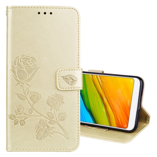

For Xiaomi Redmi 5 Rose Embossed Horizontal Flip Environmental PU Leather Case with Holder & Card Slots & Wallet (Gold)