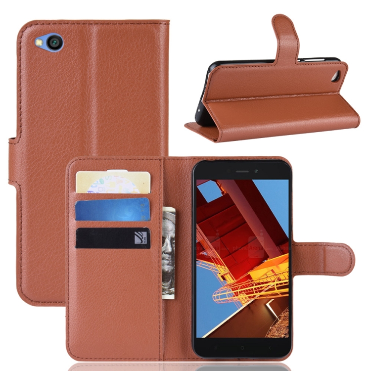 

Litchi Texture Horizontal Flip Leather Case for Xiaomi Redmi Go, with Wallet & Holder & Card Slots (Brown)