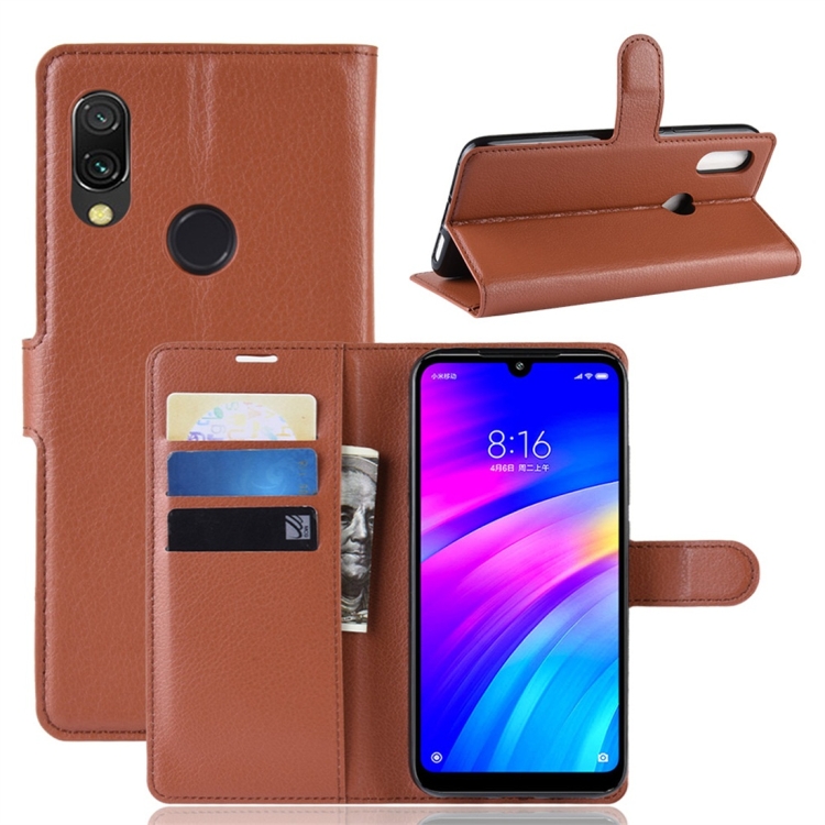 

Litchi Texture Horizontal Flip Leather Case for Xiaomi Redmi 7, with Wallet & Holder & Card Slots (Brown)