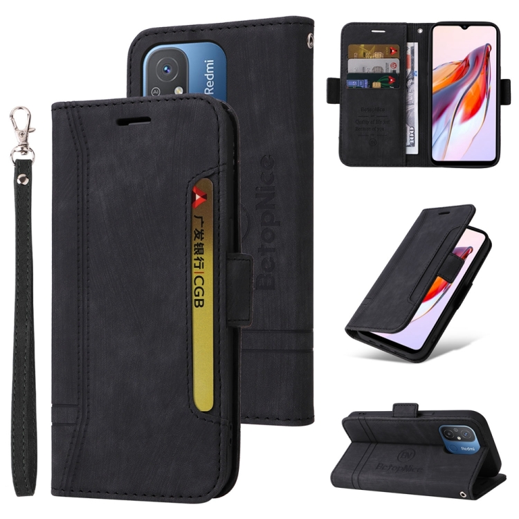 

For Xiaomi Poco C55 / Redmi 11A 4G Global BETOPNICE Dual-side Buckle Leather Phone Case (Black)