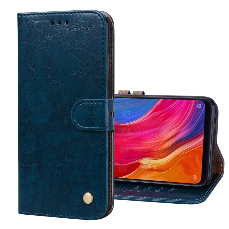 

Business Style Oil Wax Texture Horizontal Flip Leather Case for Xiaomi Mi 8, with Holder & Card Slots & Wallet (Blue)