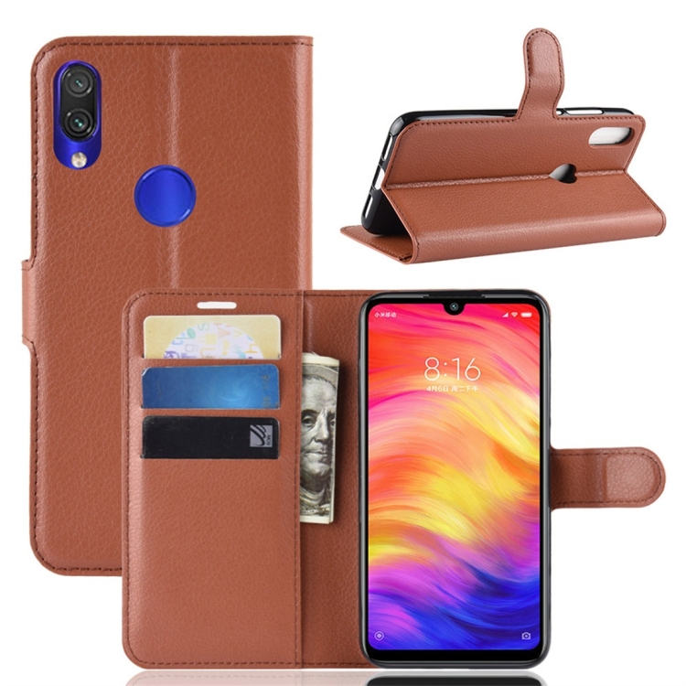 

Litchi Texture Horizontal Flip Leather Case for Xiaomi Redmi Note 7, with Wallet & Holder & Card Slots (Brown)