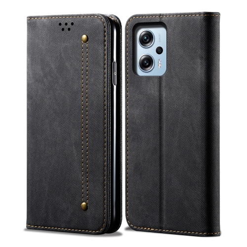 

Denim Texture Leather Phone Case For Xiaomi Redmi Note 11T Pro+ / Note 12 T Pro / Poco X4 GT (Black)