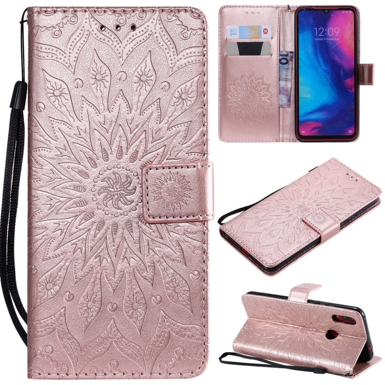 

Sun Embossing Pattern Horizontal Flip Leather Case for Xiaomi Redmi Note 7, with Card Slot & Holder & Wallet & Lanyard (Rose Gold)