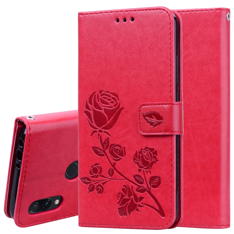 

Rose Embossed Horizontal Flip PU Leather Case for Xiaomi Redmi 7, with Holder & Card Slots & Wallet (Red)