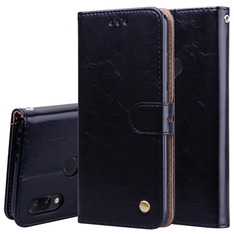 

Business Style Oil Wax Texture Horizontal Flip Leather Case for Xiaomi Redmi Note7, with Holder & Card Slots & Wallet(Black)