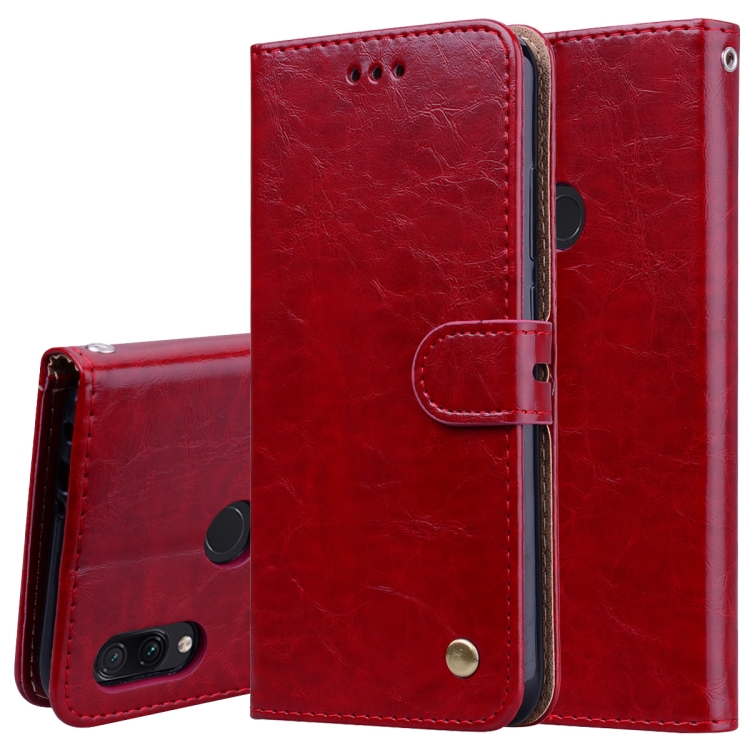 

Business Style Oil Wax Texture Horizontal Flip Leather Case for Xiaomi Redmi Note7, with Holder & Card Slots & Wallet(Red)