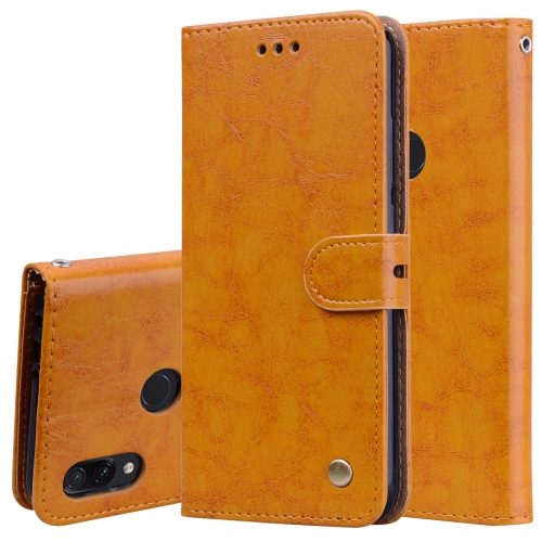

Business Style Oil Wax Texture Horizontal Flip Leather Case for Xiaomi Redmi Note7, with Holder & Card Slots & Wallet(Brown)