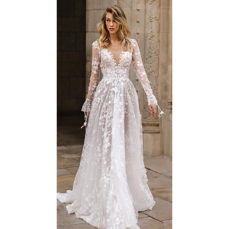 

Women Sexy Lace Long Sleeve Evening Dress (Color:White Size:XXL)